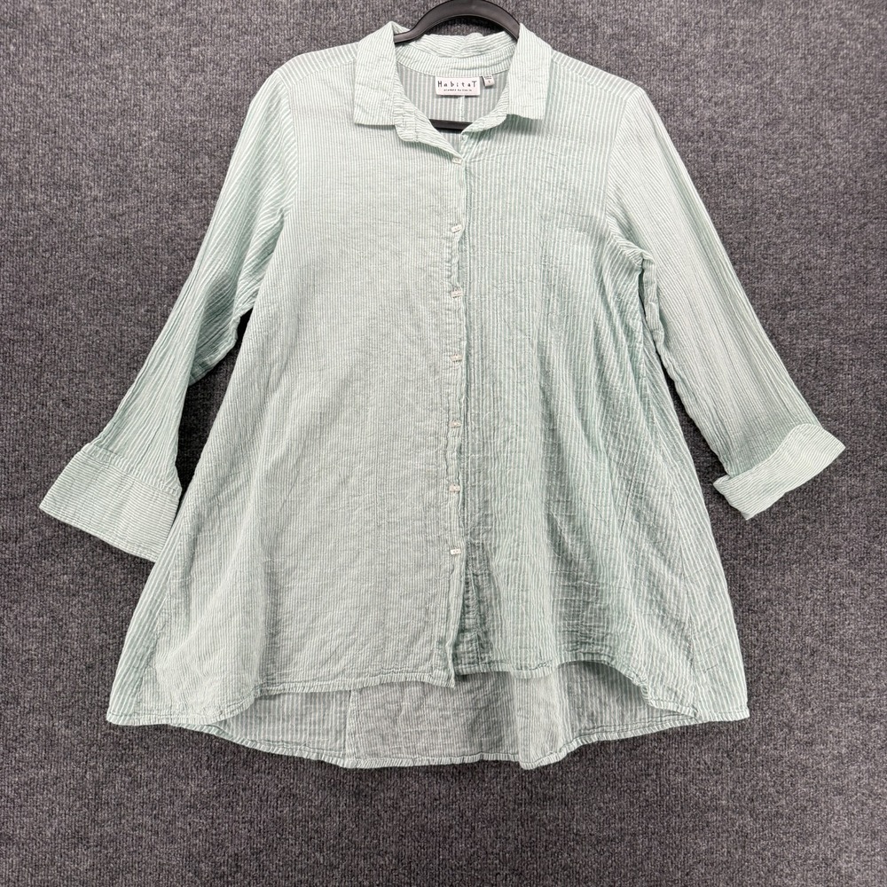Habitat Shirt Womens S Striped Button Up Tunic Coastal Lightweight Lagenlook